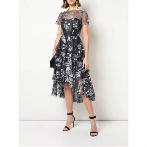 NEW Marchesa Notte Embroidered Glitter Tulle  Ruffle Tiered Dress, Size 8